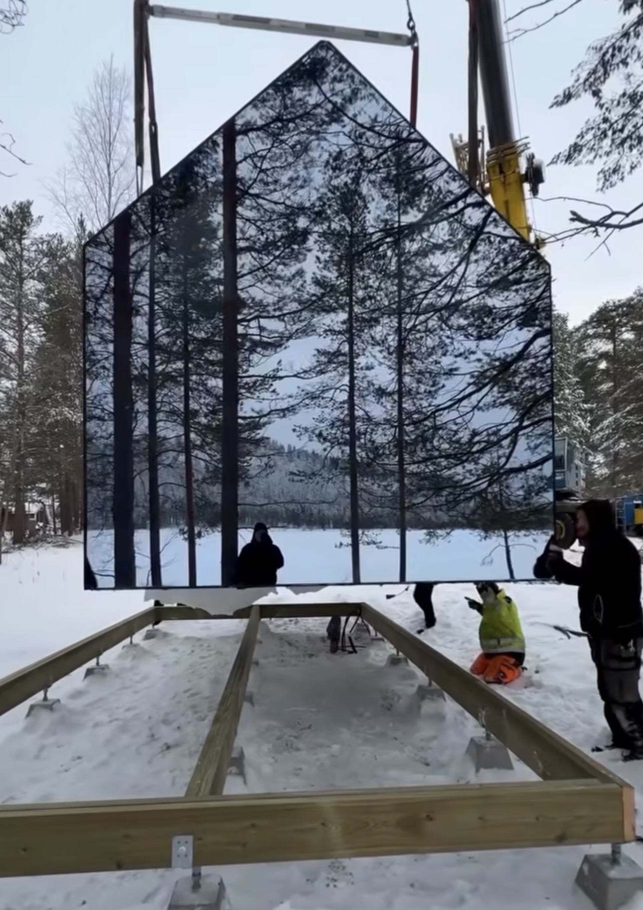 SAGA Sense installation crane winter forest